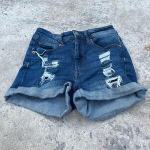 Wax Jean Blue Distressed Jean Shorts